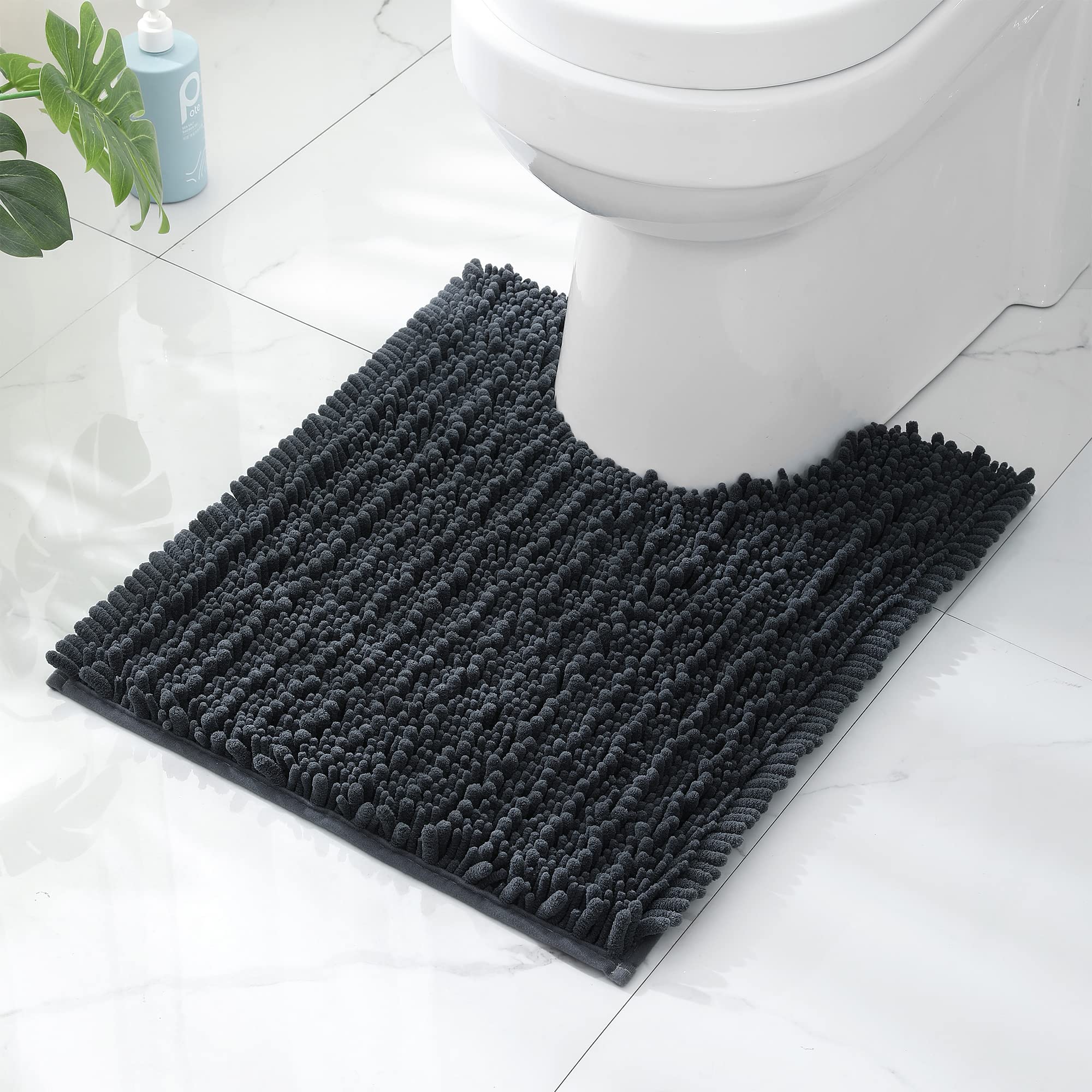Photo 1 of FLOLEOPA Luxury Toilet Rug, U-Shaped Shaggy Contour Mat for Bathroom, Super Absorbent Water, Non-Slip, Machine Washable, 24 X 20 Inches, Charcoal Grey