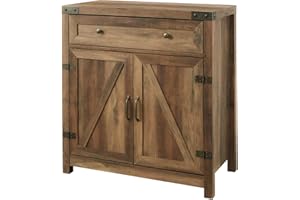 Walker Edison Cass Modern Farmhouse Double Barn Door Accent Cabinet, 30 Inch, Rustic Oak, Without Fireplace