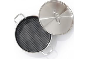 DELARLO Tri-Ply Stainless Steel Nonstick Braiser Pan with Lid Induction Rondeau Pot (6QT)