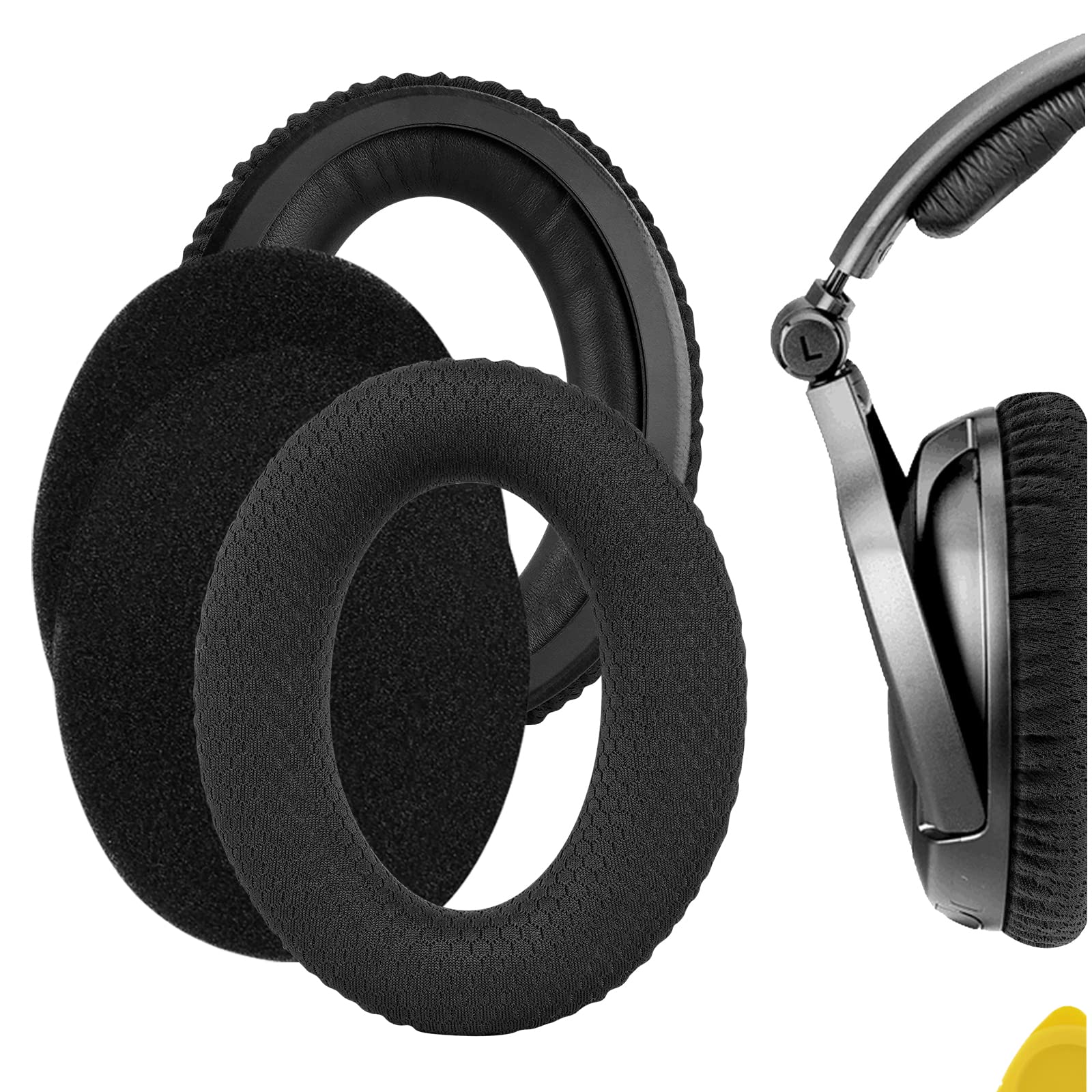 Geekria Comfort Mesh Fabric Replacement Ear Pads Compatible with Sennheiser PXC350, HD380, PC350, PC350SE, PXE350, HME95, HMEC250, HD380 PRO Headphones, Ear Cushions (Black)