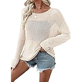 EVALESS Womens Sweaters Casual 2026 Spring Summer Crochet Hollow Out Tops Crewneck Long Sleeve Beach Cover Ups Cruise Outfits
