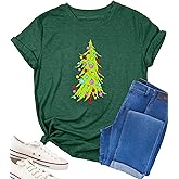 Christmas Shirts for Women Christmas Tree Graphic Tee Christmas Lights Tshirt Xmas Holiday Party Family Tops
