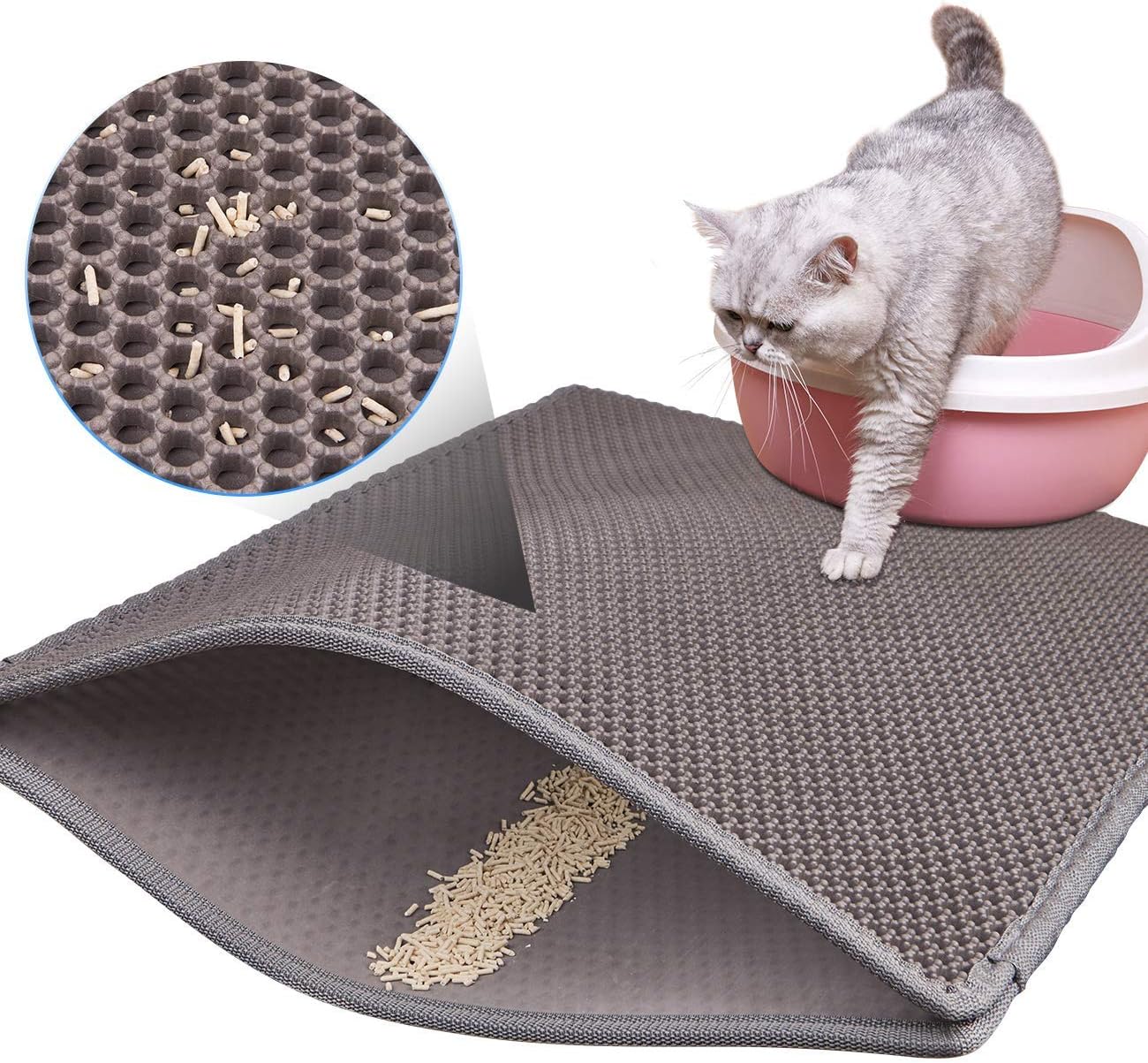 Aerb Tapis Litiere Chat 70 50cm Tapis Litiere Pour Chat Conception En Nid D Abeille Double Couche Tapis De Toilette Chat Impermeable Et Antiderapant Auto Nettoyant Tapis Amazon Fr Animalerie