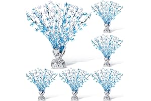 Yuxung Metallic Christmas Foil Spray Centerpiece Glitter Christmas Decoration Snowflake Foil Spray Christmas Centerpiece for Table Xmas Winter Party Supplies, Blue, Silver(6 Pieces)