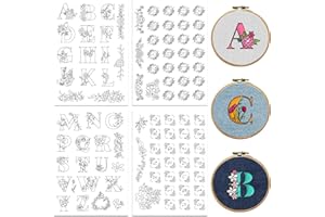 Peacoblue Water Soluble Embroidery Patterns for Beginners 4 Sheets with 94pcs Alphabet Floral Wreath Patterns, Wash Away Embroidery Pattern Stabilizer for Hand Sewing Lover Women Adults