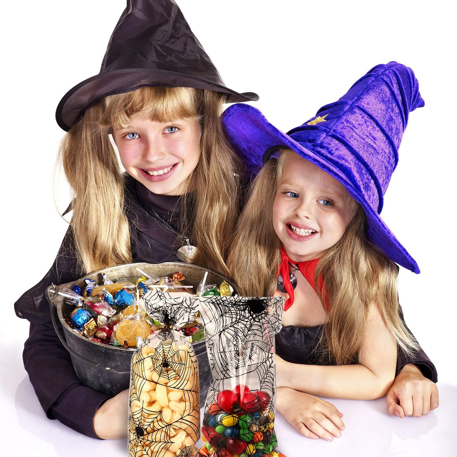 150 Pieces Clear Treat Bags Pumpkin Print Cellophane Bags Bags with 150 Pieces Twist Ties for Party Supplies - Image 3