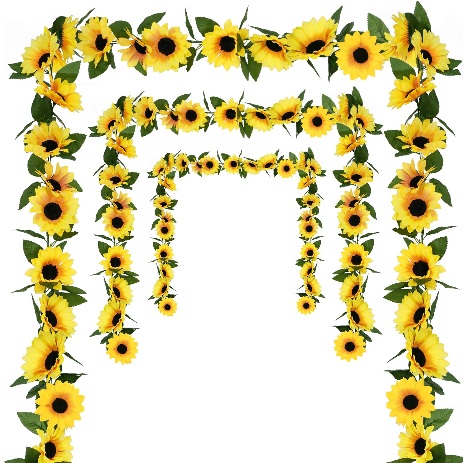 Photo 1 of Artflower 2 Pack Artificial Sunflower Garland Decor, 7.4ft/pcs Fake Sunflower Vines Flower Garland Gifts with Green Leaves for Home Wedding Arch Party Table Garden Craft Decoration