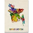 Trademark Fine Art Bangladesh Watercolor Map by Michael Tompsett, 14x19-Inch
