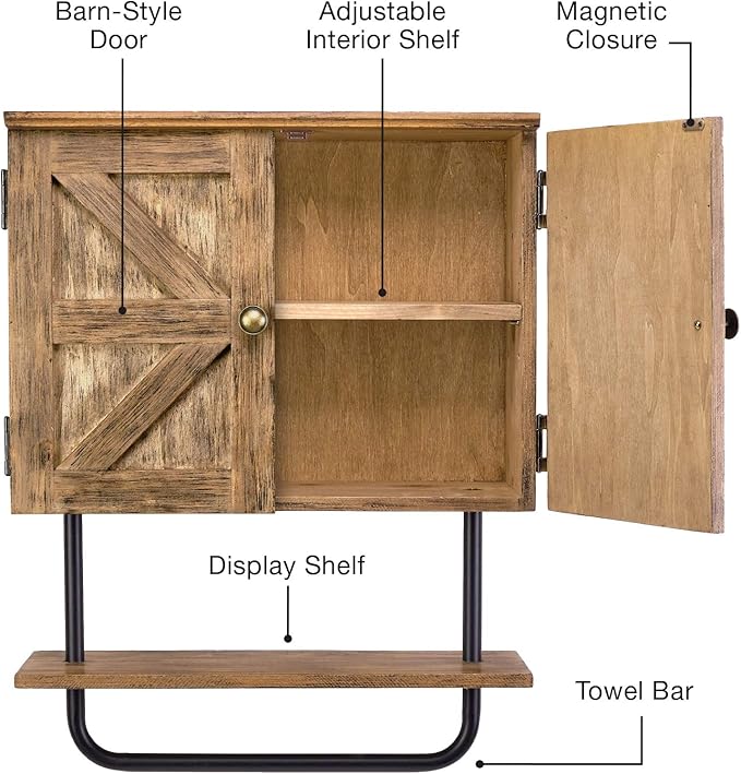 Amazon Com Excello Global Products Barndoor Bathroom Wall Cabinet Space Saver Storage Cabinet Kitchen Medicine Cabinet With Adjustable Shelf And Towel Bar Rustic Brown Home Kitchen