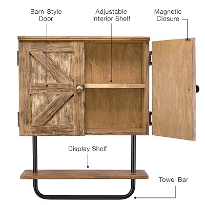 Buy Excello Global Products Barndoor Bathroom Wall Cabinet Space Saver Storage Cabinet Kitchen Medicine Cabinet With Adjustable Shelf And Towel Bar Rustic Brown Online In Indonesia B08lhkyv8l