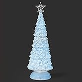 Roman 12" Lighted Snow-Covered Acrylic Christmas Tree, LED Frosted Tree with Star Topper, Winter Tabletop