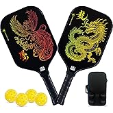 Pickleball Paddles Set of 2 – Lightweight Carbon Fiber Pickleball Paddles, Durable 2 Paddles + 4 Outdoor Balls + Bag, Best for Beginner & Pro