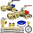 CMI Inc - 3/4 Inch IPS Female Threaded Complete Tankless Water Heater Valve Kit with Pressure Relief Valve Water and Gas Connectors - Compatible with Most Tankless Water Heater Brands