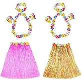 2 Pack Colorful and Pink Hula Skirts, Grass Skirts for Adults, Traditional Hawaiian Dance Costume for Women and Men, Soft and Lightweight Grass Skirt for Tropical Party and Performance
