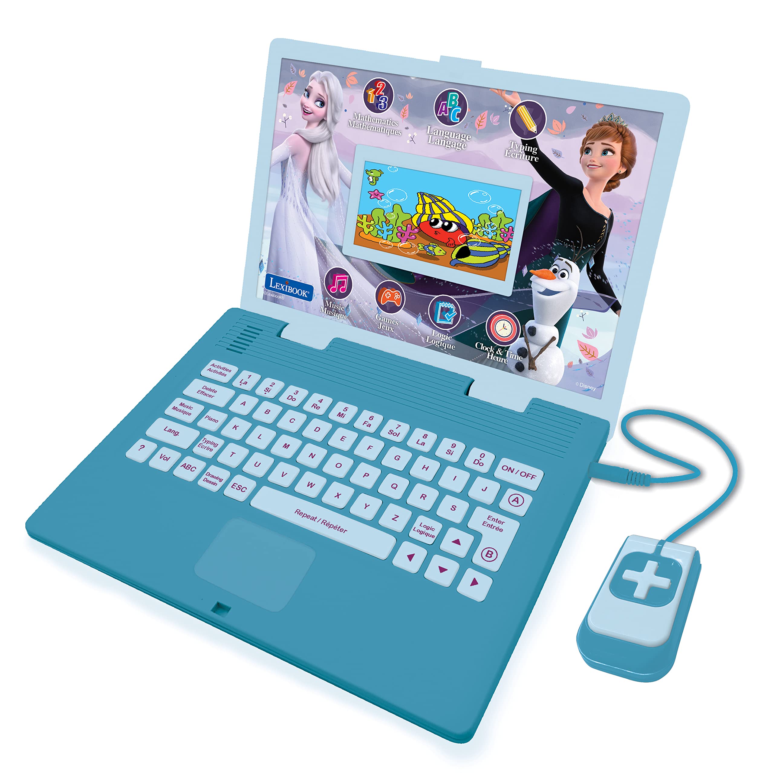 LEXIBOOK, Frozen, Educational and Bilingual Laptop French/English with Colour screen, Toy for Child Kid (Boys & Girls), 130 Activities, Learn Play Games and Music, Blue/Purple, JC798FZi1 — image 1