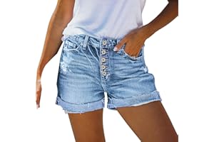 APIVOE Summer Jean Shorts for Women High Waist Sexy Distressed Ripped Jean Shorts Stretchy Pockets Vintage Denim Shorts