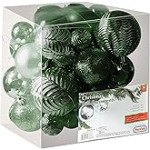 Prextex 36 Piece Christmas Ornaments Set - Emerald Green Christmas Tree Decorations - Shatterproof Ball Ornaments in Small, Medium, and Large Sizes - Durable Holiday Decor for Indoor and Outdoor Use