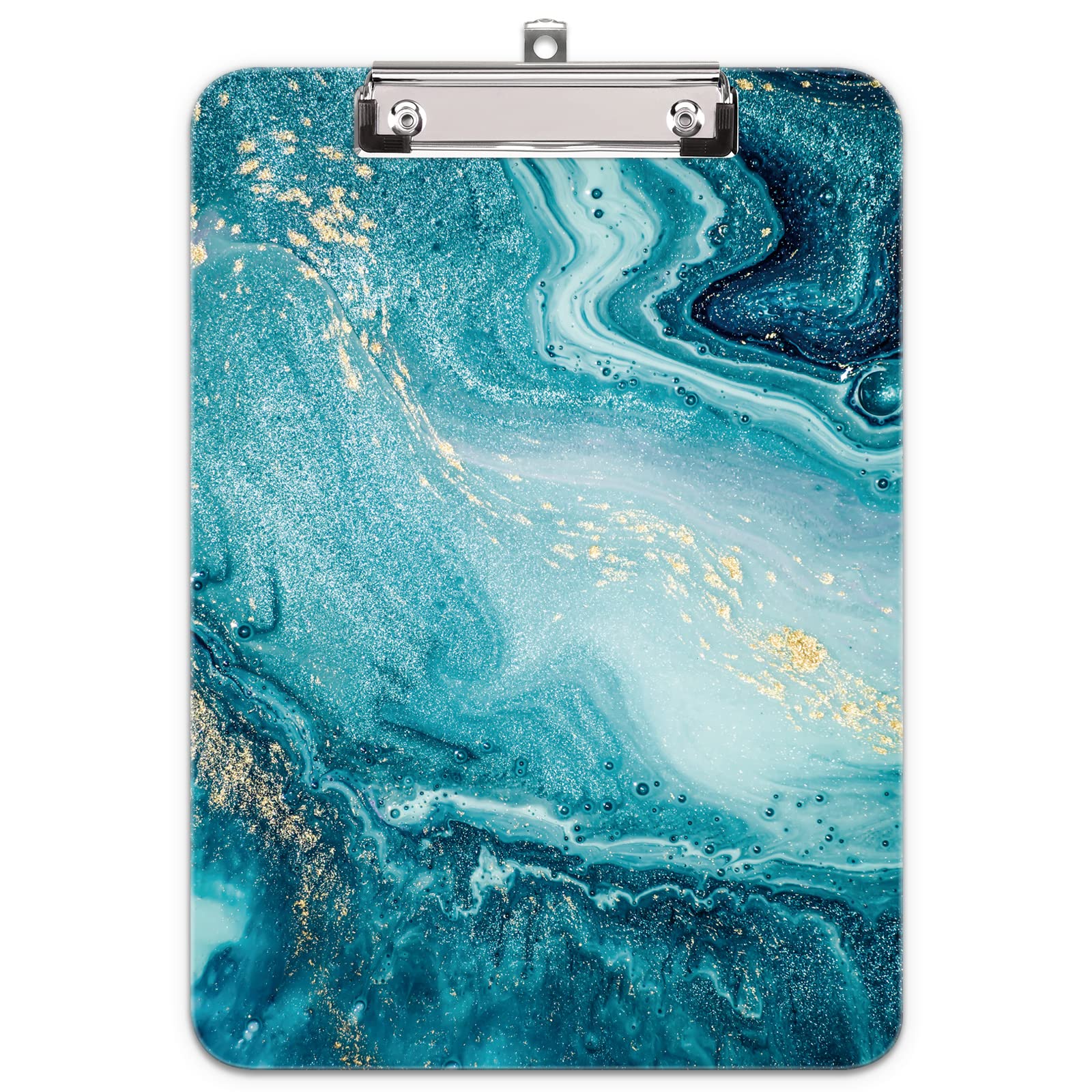 Hnogri Plastic Clipboard A4, Fashion Design A4 Letter Size Clipboards & Forms Holders for Office Supplies Lawyers,School Students and Kids, Low Profile Clip Cute Clipboard Folder, Teal Marble — image 1