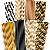 qiqee Gold Stripe Straws for Drinking150pcs Disposable Straws Bulk(8 Pattern)