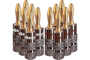 Goaycer Banana Plugs for Speaker Wire - 24K Gold Plated Banana Adapter Connector(6 Pairs/12 pcs)