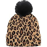 Newfancy Women Men Winter Hats Leopard Print Cuffed Beanie Double Layers Thick Knitted Soft Warm Slouchy Skull Ski Cap