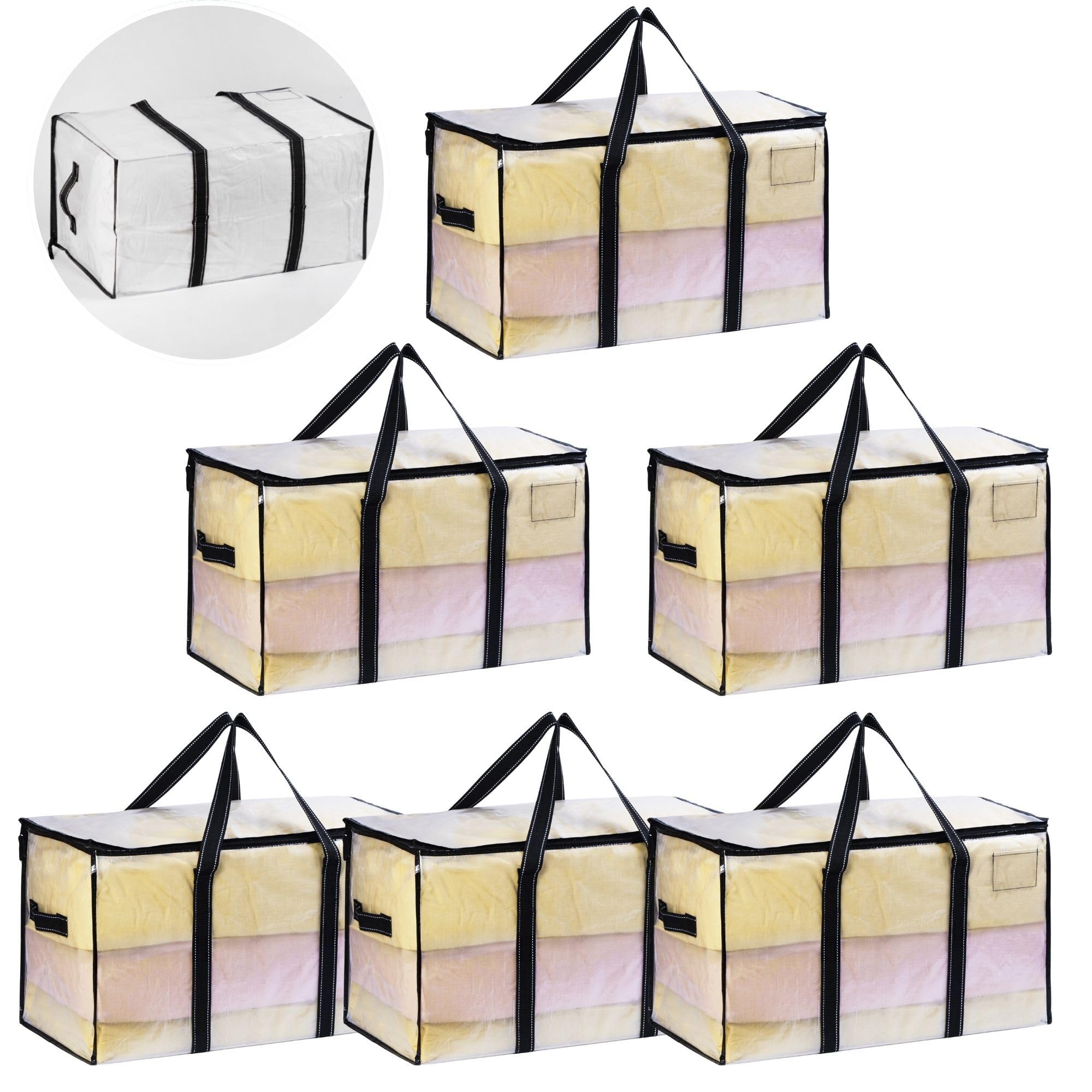 VENO 6 Pack Heavy Duty Moving Bags for Clothes,Extra Large Moving House Essentials,Underbed Storage Packing Boxes for Duvet,Waterproof Laundry Bags Organiser (Clear, 6 Pack)