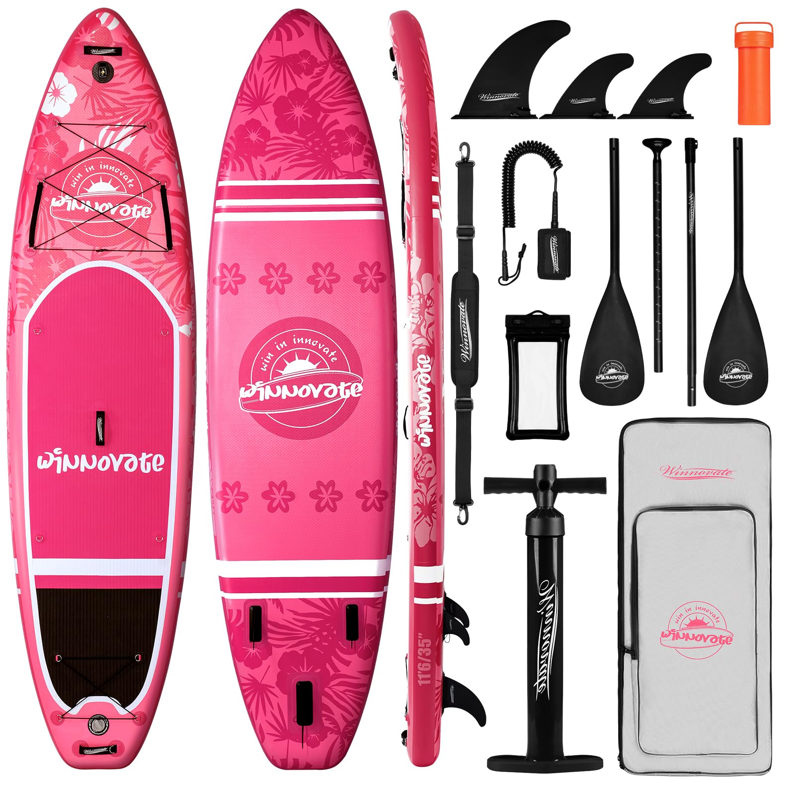Photo 1 of WNOVA 11'6"x35" Stand Up Paddle Board Inflatable, Portable SUP Paddleboard with Complete Accessories, Camera Mount and 10L Dry Bag, Extra Wide Blow Up Paddle Boards for Adults Youth, Pink Flower