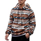 VOGSTART Mens Tribal Aztec Hoodie Sherpa Fluff Allover Print Long Sleeve Thermal Vintage Graphic Sweatshirt (S-XXL)