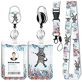 Funny Diving Cat ID Badge Holder with Breakaway Lanyard &Heavy Duty Retractable Reel-360°Rotating Carabiner Keychain for WomenStudents,Teachers, Nurses, Office Use