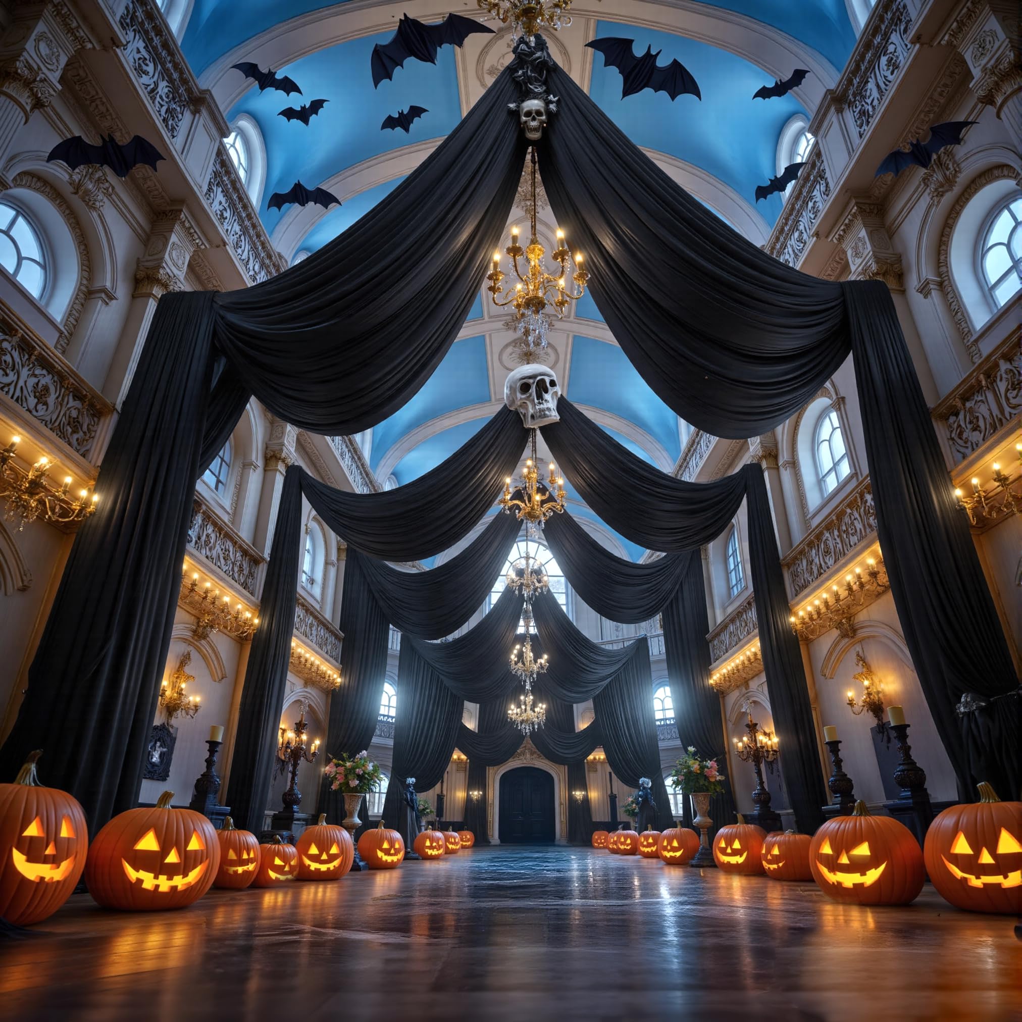 Photo 1 of 10ftx40ft Black Ceiling Curtain for Wedding Parties – 2 Panels Wrinkle-Free 40 FT Long Tent Draping Curtains for Wedding, Birthday & Theme Parties, 40ft Height with Rod Pocket