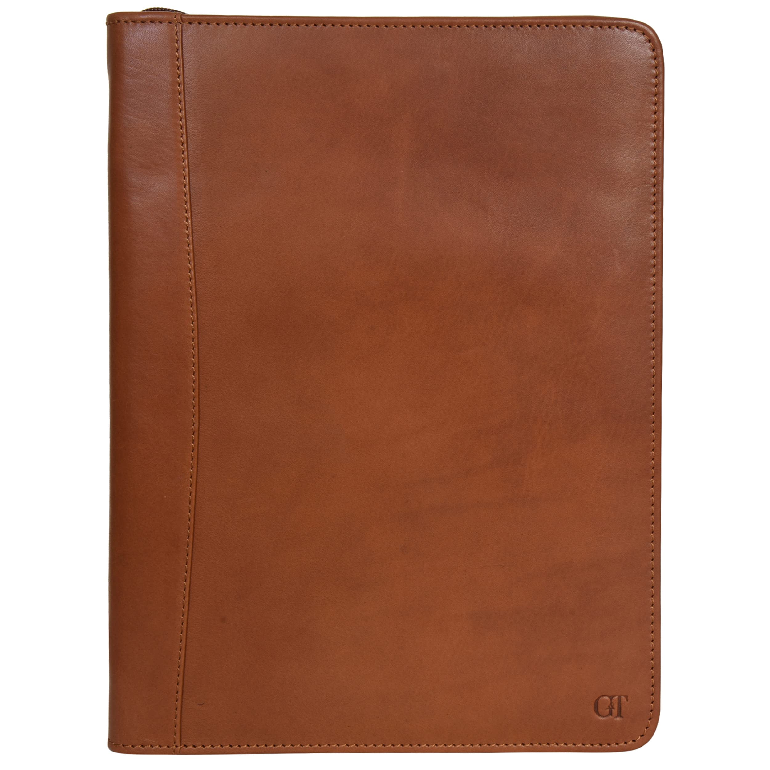 Grains & Tan Real Leather Portfolio A4 Notebook Document Folder Case File Storage Pure Soft Zipper Handmade Writing Pads Diaries Personal Travel Organizer Business Conference Presentation- Waxy Tan