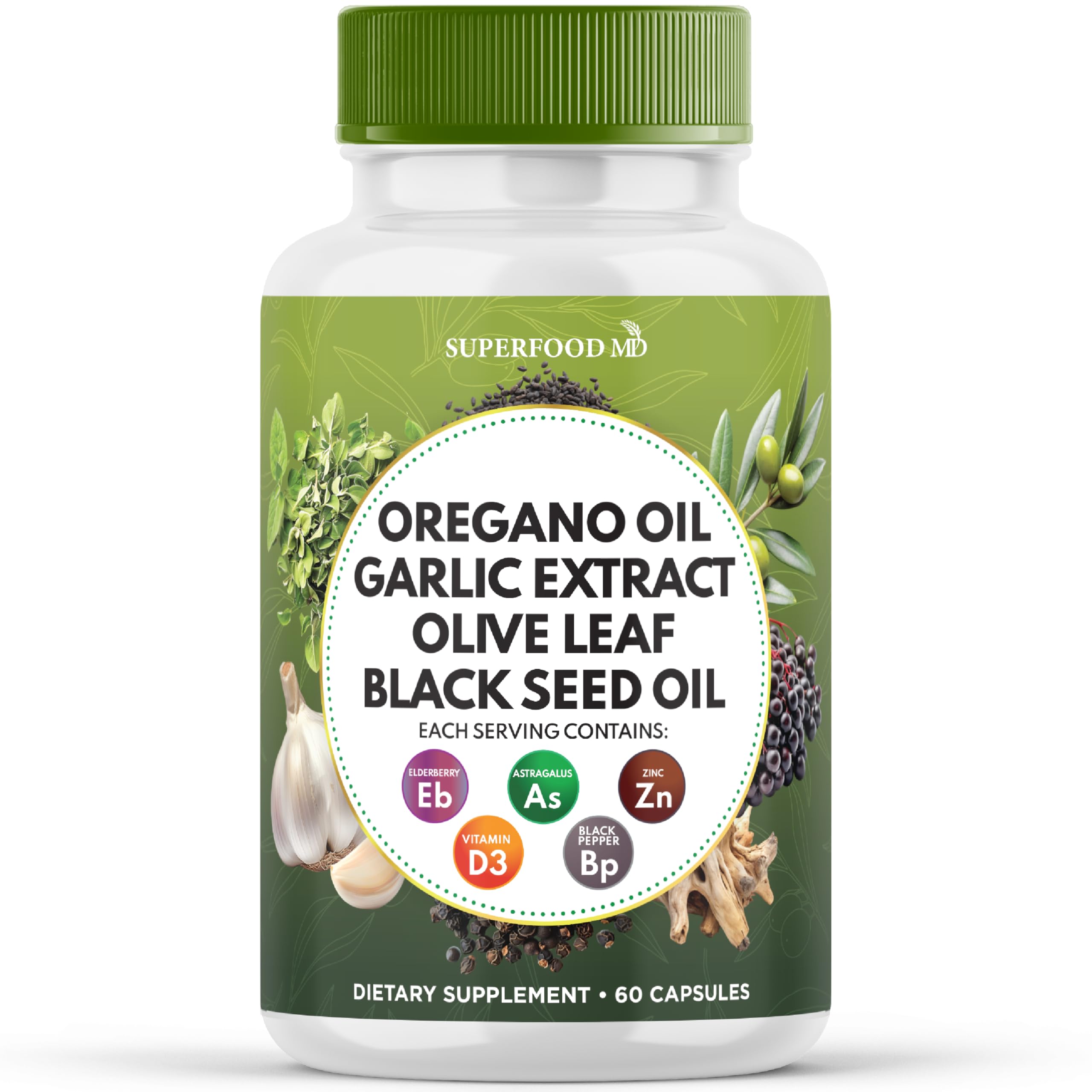 Oregano Oil, Garlic Extract, Olive Leaf, Black Seed Oil