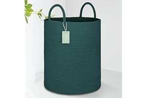 BOSROTY Large Laundry Hamper Basket for Girls Boys Kids 65L, Tall Nursery Hamper with Handles, Woven Blanket Basket for Storage Toys Clothes Towels, 16”x 20”, Dark Green