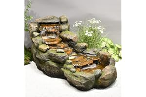 Bumilgar Garden Outdoor Water Fountain, 42.1" L Floor Standing Tiered Rock Outdoor Fountains with LED Lights and Pump for Garden, Backyard, Deck, Patio, Porch and Home Art Decor