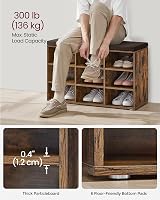 VASAGLE Rustic Brown Shoe Bench 9 Compartments Cushion Bench 78.5cm view 5