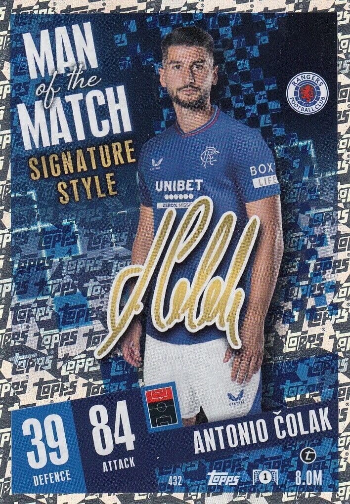 Topps Match Attax 2023 2024 Antonio Colak Man Of The Match Signature Style Card