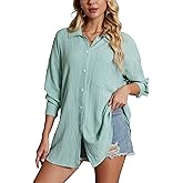Womens Button Down Shirts Oversize Casual Boyfriend Long Sleeve Button Up Shirt Women Plus Size Blouses Tops with Pocket