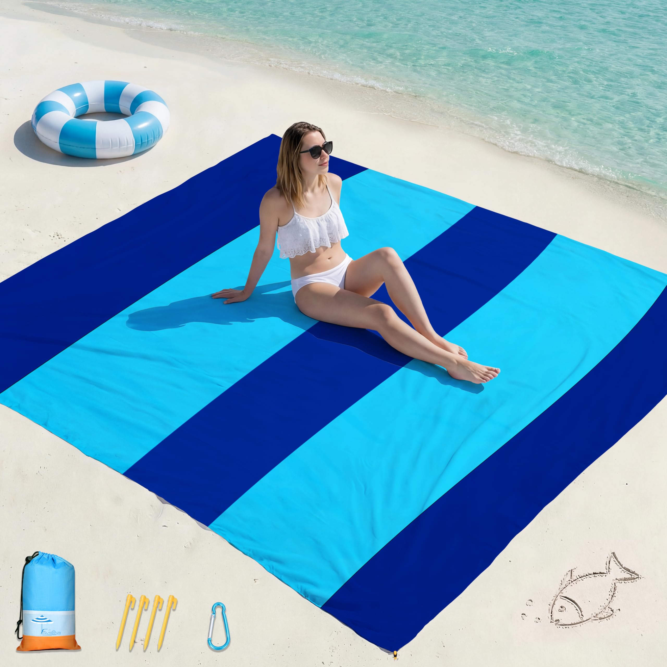 Beach Blanket Waterproof Sandproof 78''X81''/10'X9' Oversized Big Blanket