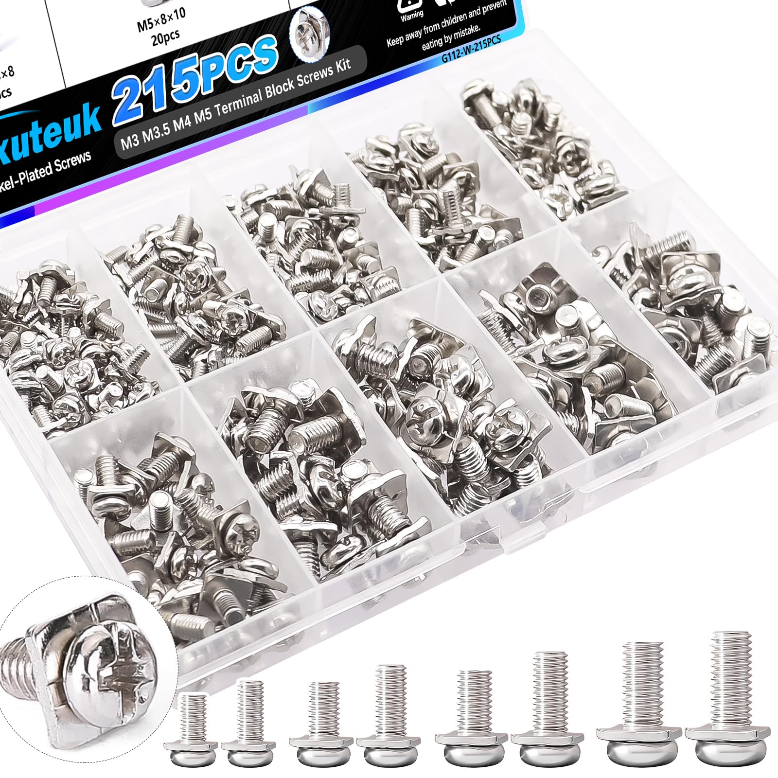 mxuteuk 215PCS Terminal Block Screws Kit,M3 M3.5 M4 M5 Terminal Screws ...