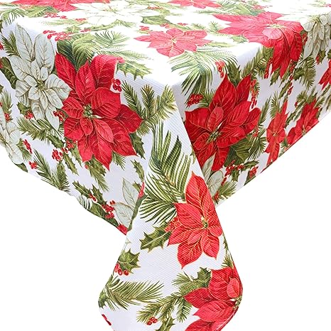 Amazon Cait Chapman Home Collection 全面ポインセチア お手入れ簡単 プリントテーブルクロス 60 X 102 Rectangle テーブルクロス オンライン通販