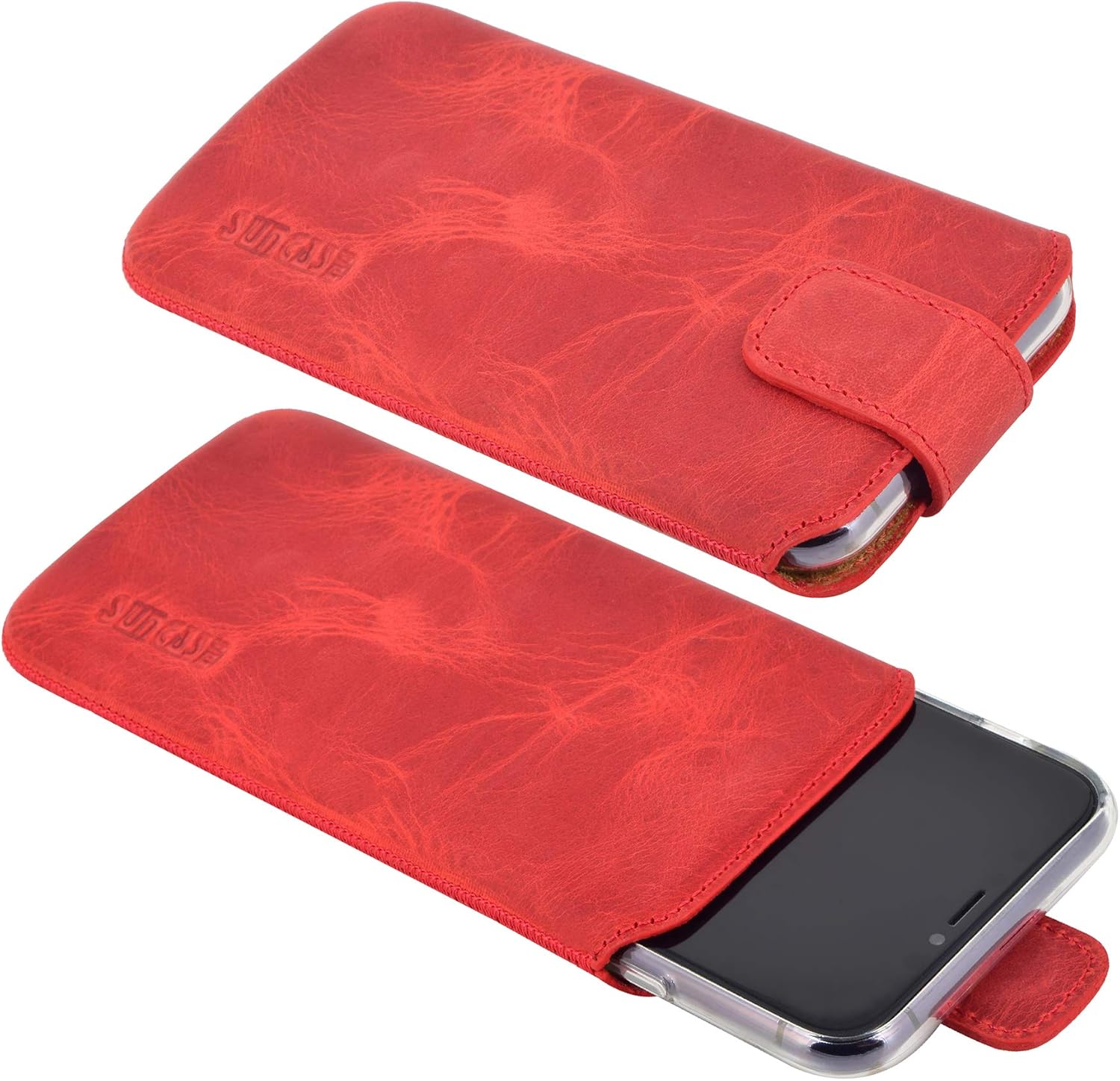 Suncase Mobile Phone Case Compatible with iPhone 11 Pro (5.8 Inches) with Additional Case / Shell / Bumper / Silicone *Pull Up Tab Feature * Mobile Phone Leather Protective Case in Antique Red - Image 5