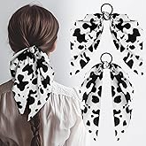 2 PCS Cow print Hair Band for Women Girls, Non-Slip Bowknot Elastic Hair Tie Ropes, Rabbit Bunny Ear Bow Ponytail Holder Hair Scrunchies Accessories for Curly
