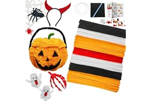 YYUENG TAK 270 Pcs Halloween Pipe Cleaners Set for DIY Pumpkin, Devil Headbands, Art Crafts Daily or Halloween Decoration,Including 200 Pipe Cleaners,2 Headbands,50 Wiggle Googly Eyes and 20 Pom Poms