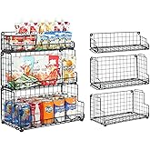 X-cosrack Stackable Wire Basket 3 Tier Countertop& Wall Mounted Metal Storage Basket for Kitchen Pantry Cabinet, Muti-functional Open Front Bin Organizer for Food Fruit Snack, Black