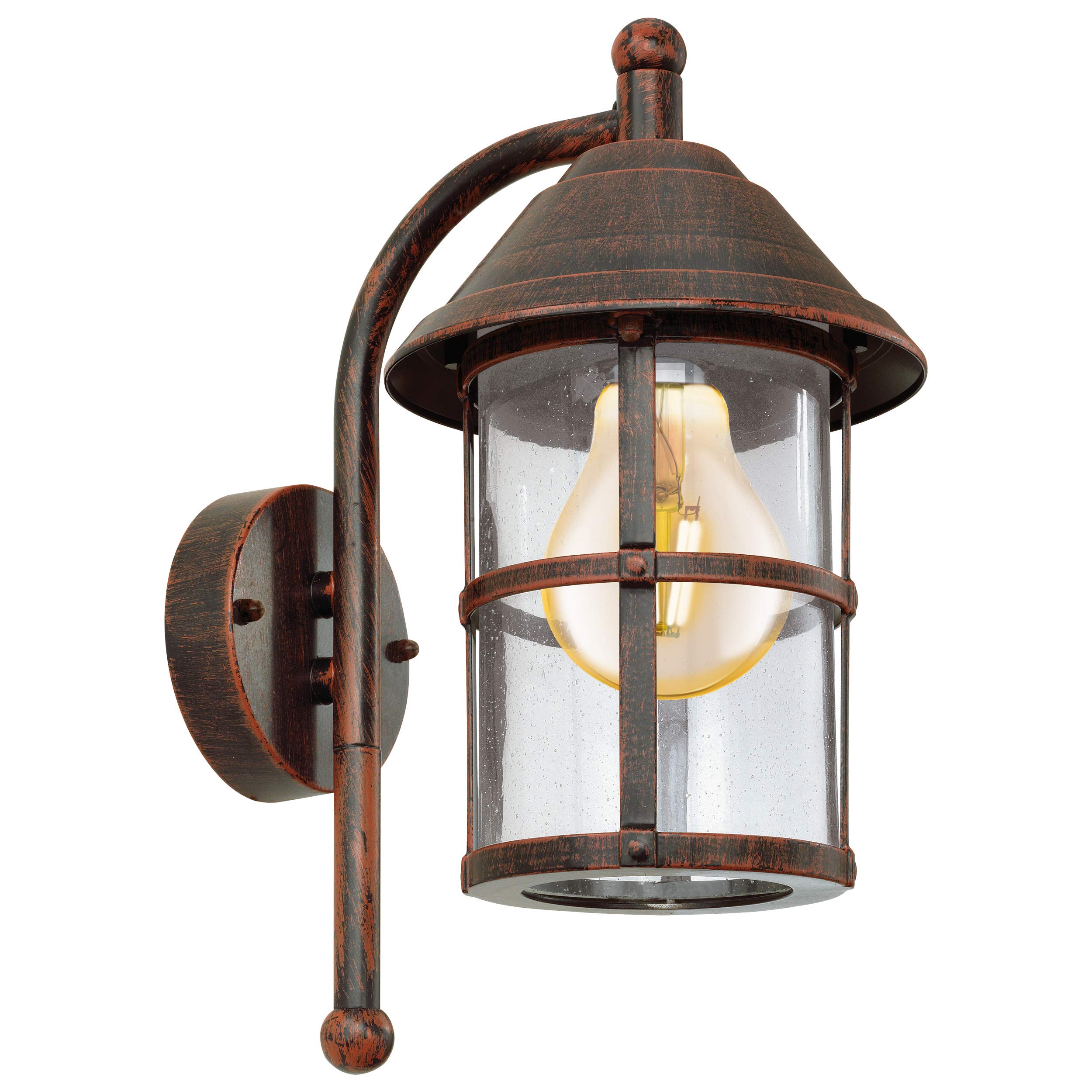 EGLO San Telmo Outdoor Wall Lamp, Galvanized Steel, Cast Aluminium and Glass with Air Inclusions Porch Light, Antique brown Exterior Lighting, E27 Socket, IP23