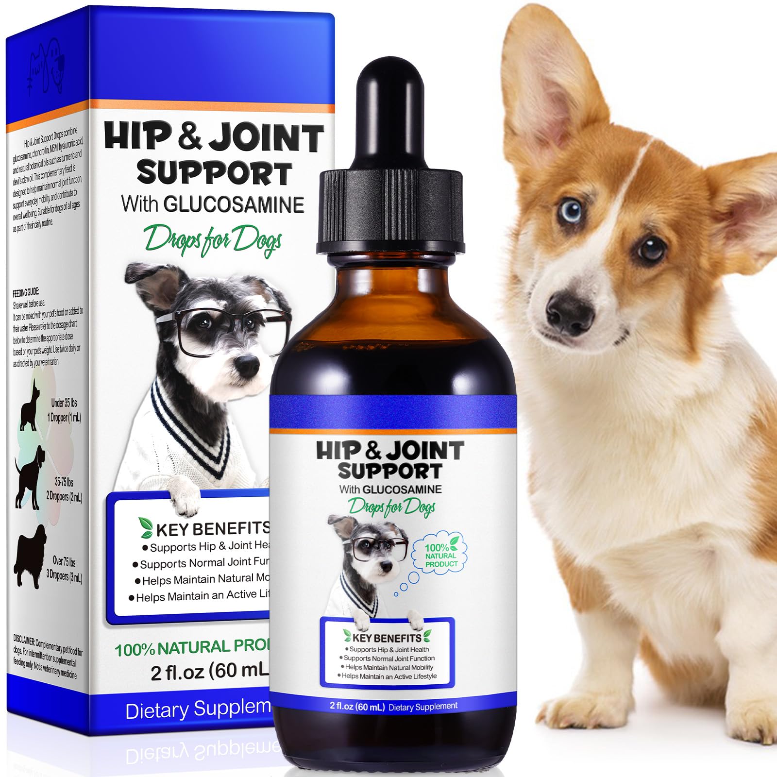 Dog Joint Aid & Relief Supplement - w/Chondroitin and Glucosamine HCl - Reliving Joint Pain & Reducing inflammation for Senior Dogs, Active Adults, or Puppies