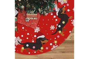GAGEC Christmas Tree Skirt Red Tree Skirt Dachshund Xmas Winter Tree Skirt 48 Inch for Dog Christmas Indoor Outdoor Decorations