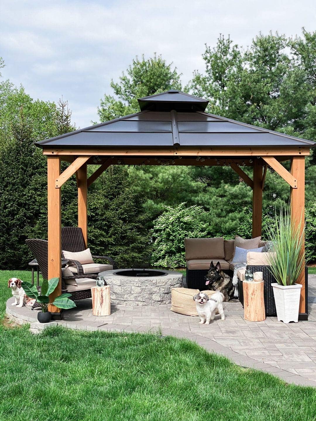 10x10 adjustable shade pergola on Brown Cedar Framed Gazebo With Steel 2 Tier Hip Roof Hardtop Sunjoy A102008500 Chapman 10x10 Ft Gazebos Canopies Gazebos Pergolas