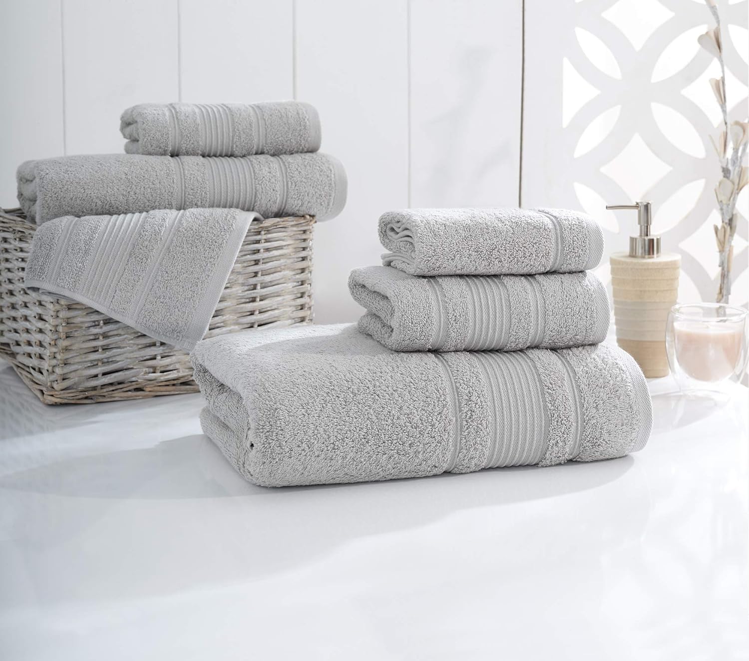 Qute Home Towel Set; 2 Bath Towels, 2 Hand Towels, and 4 Washcloths | Spa & Hotel Towels Quick Dry 100% Turkish Cotton Towel Sets for Bathroom, Shower Towel (Grey, Towel Set - Set of 8): Home & Kitchen