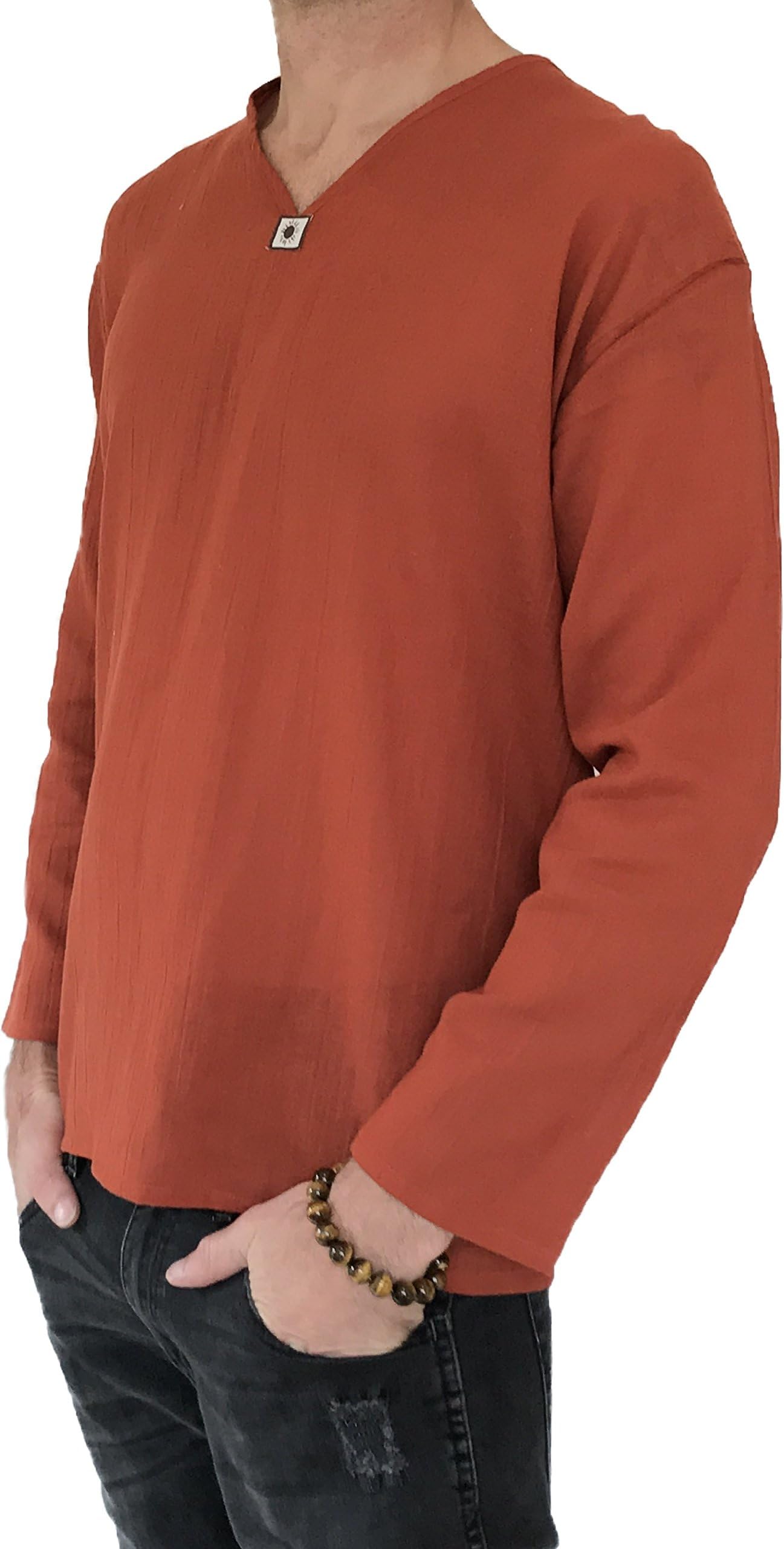 Men's Summer T-Shirt 100% Cotton Hippie Shirt V-Neck Beach Yoga Top